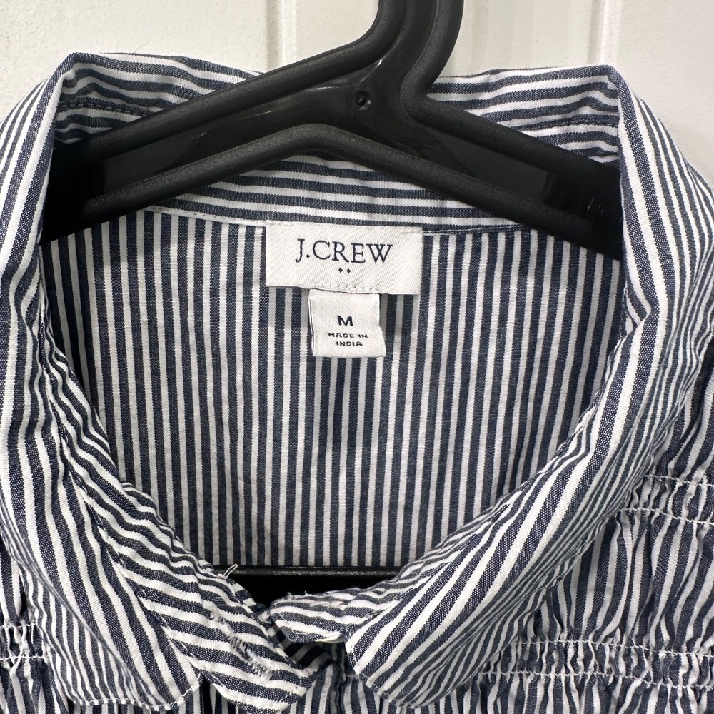 J.Crew Striped Smocked Shirt Dress Black White Ruffle Hem Cottagecore M - Picture 5 of 6